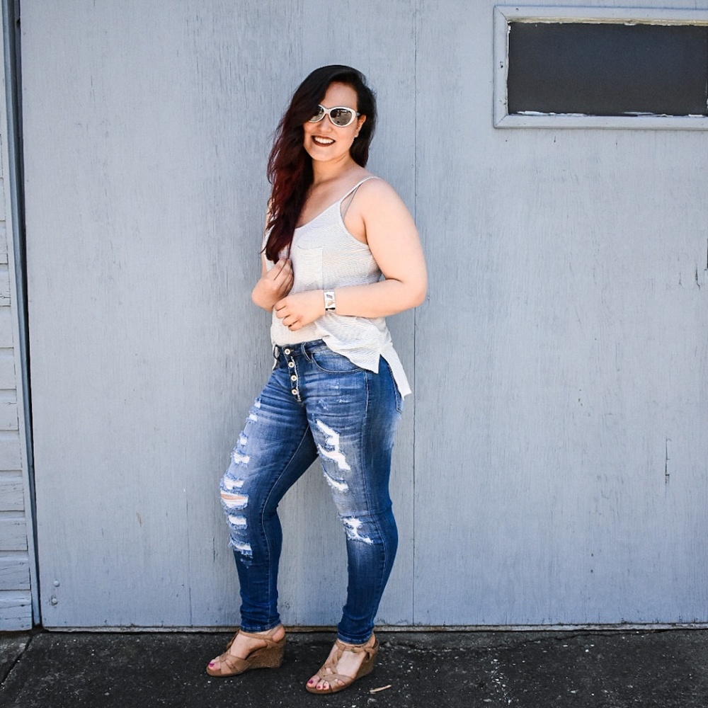 SADIE BUTTON UP DISTRESSED SKINNY JEANS - Picture 3 of 8